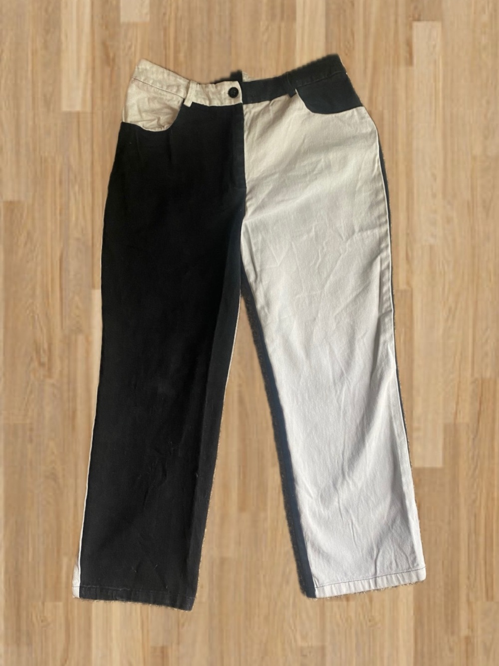 High-Rise Two-Tone Black & White Jeans